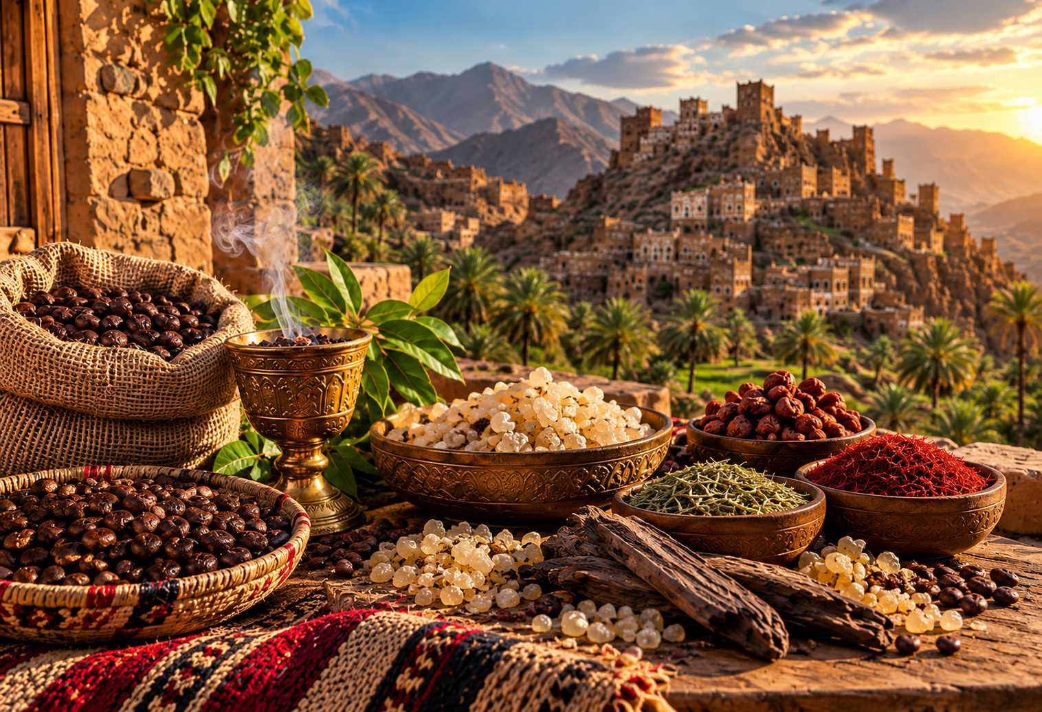 yemeni spice market at golden hour